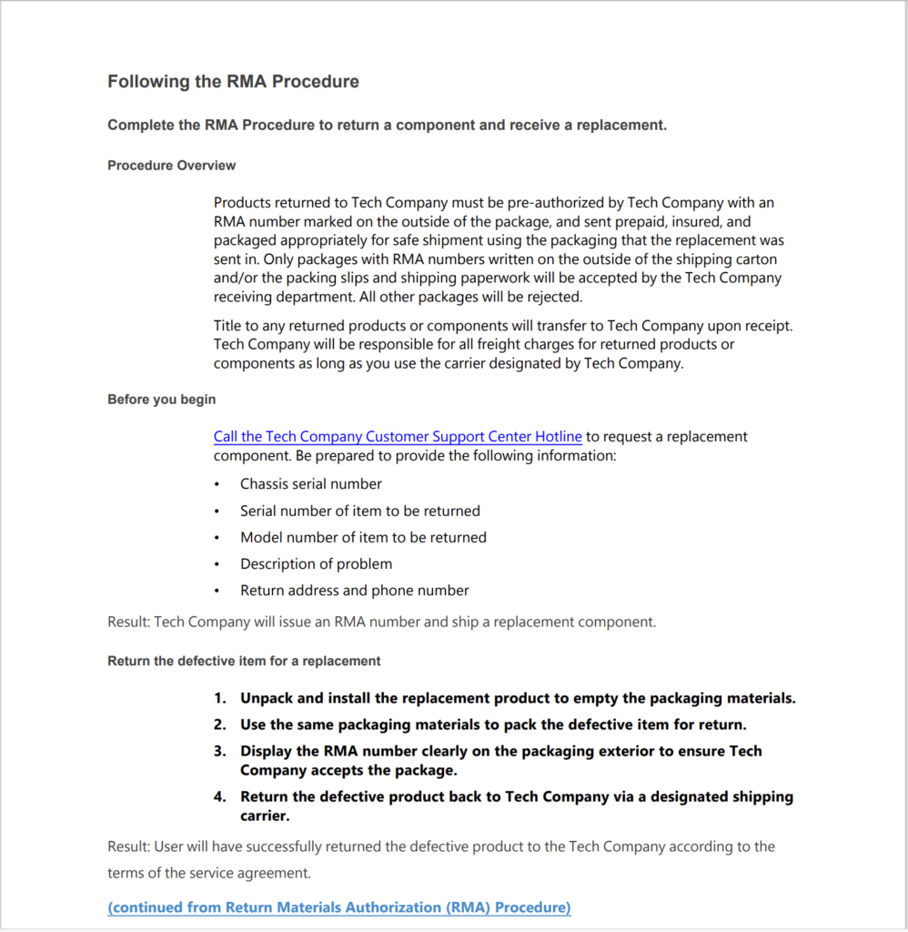 Revised "Following RMA Procedure" Task Type